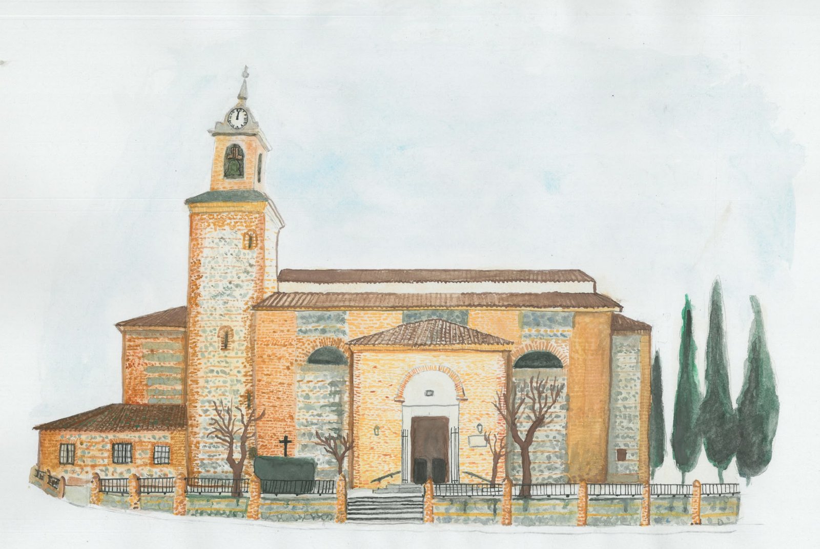 Ilustración en acuarela de la Parroquia Nuestra Señora de la Asunción de Esquivias